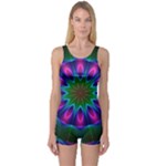 Star Of Leaves, Abstract Magenta Green Forest One Piece Boyleg Swimsuit