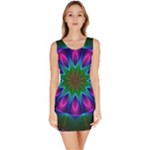 Star Of Leaves, Abstract Magenta Green Forest Sleeveless Bodycon Dress