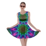 Star Of Leaves, Abstract Magenta Green Forest Skater Dress Star Of Leaves, Abstract Magenta Green Forest Skater Dress