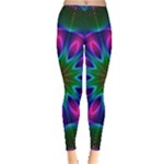 Star Of Leaves, Abstract Magenta Green Forest Leggings 