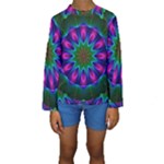 Star Of Leaves, Abstract Magenta Green Forest Kid s Long Sleeve Swimwear