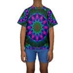 Star Of Leaves, Abstract Magenta Green Forest Kid s Short Sleeve Swimwear