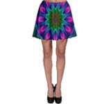 Star Of Leaves, Abstract Magenta Green Forest Skater Skirt