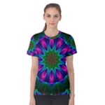 Star Of Leaves, Abstract Magenta Green Forest Women s Cotton Tee