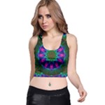 Star Of Leaves, Abstract Magenta Green Forest Racer Back Crop Top