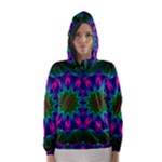 Star Of Leaves, Abstract Magenta Green Forest Hooded Wind Breaker (Women)