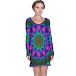 Star Of Leaves, Abstract Magenta Green Forest Long Sleeve Nightdress Star Of Leaves, Abstract Magenta Green Forest Long Sleeve Nightdress
