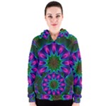 Star Of Leaves, Abstract Magenta Green Forest Women s Zipper Hoodie Star Of Leaves, Abstract Magenta Green Forest Women s Zipper Hoodie
