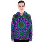 Star Of Leaves, Abstract Magenta Green Forest Women s Zipper Hoodie