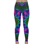 Star Of Leaves, Abstract Magenta Green Forest Yoga Leggings