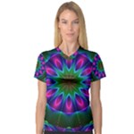 Star Of Leaves, Abstract Magenta Green Forest Women s V-Neck Sport Mesh Tee Star Of Leaves, Abstract Magenta Green Forest Women s V-Neck Sport Mesh Tee