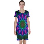 Star Of Leaves, Abstract Magenta Green Forest Short Sleeve Nightdress Star Of Leaves, Abstract Magenta Green Forest Short Sleeve Nightdress