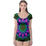 Star Of Leaves, Abstract Magenta Green Forest Boyleg Leotard (Ladies)