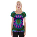 Star Of Leaves, Abstract Magenta Green Forest Women s Cap Sleeve Top Star Of Leaves, Abstract Magenta Green Forest Women s Cap Sleeve Top