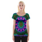 Star Of Leaves, Abstract Magenta Green Forest Women s Cap Sleeve Top