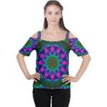 Star Of Leaves, Abstract Magenta Green Forest Women s Cutout Shoulder Tee