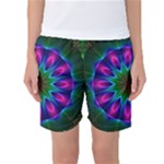 Star Of Leaves, Abstract Magenta Green Forest Women s Basketball Shorts