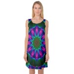 Star Of Leaves, Abstract Magenta Green Forest Sleeveless Satin Nightdress Star Of Leaves, Abstract Magenta Green Forest Sleeveless Satin Nightdress