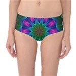 Star Of Leaves, Abstract Magenta Green Forest Mid-Waist Bikini Bottoms