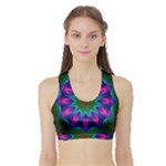 Star Of Leaves, Abstract Magenta Green Forest Women s Sports Bra with Border Star Of Leaves, Abstract Magenta Green Forest Women s Sports Bra with Border