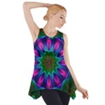 Star Of Leaves, Abstract Magenta Green Forest Side Drop Tank Tunic