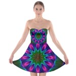 Star Of Leaves, Abstract Magenta Green Forest Strapless Dresses