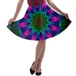 Star Of Leaves, Abstract Magenta Green Forest A-line Skater Skirt