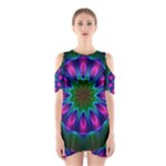 Star Of Leaves, Abstract Magenta Green Forest Cutout Shoulder Dress Star Of Leaves, Abstract Magenta Green Forest Cutout Shoulder Dress