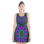 Star Of Leaves, Abstract Magenta Green Forest Scoop Neck Skater Dress