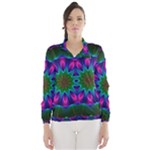Star Of Leaves, Abstract Magenta Green Forest Wind Breaker (Women) Star Of Leaves, Abstract Magenta Green Forest Wind Breaker (Women)