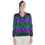 Star Of Leaves, Abstract Magenta Green Forest Wind Breaker (Women)