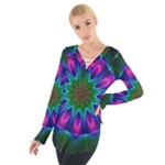 Star Of Leaves, Abstract Magenta Green Forest Women s Tie Up Tee Star Of Leaves, Abstract Magenta Green Forest Women s Tie Up Tee
