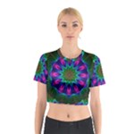 Star Of Leaves, Abstract Magenta Green Forest Cotton Crop Top Star Of Leaves, Abstract Magenta Green Forest Cotton Crop Top