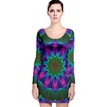 Star Of Leaves, Abstract Magenta Green Forest Long Sleeve Velvet Bodycon Dress