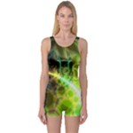 Dawn Of Time, Abstract Lime & Gold Emerge One Piece Boyleg Swimsuit