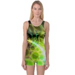 Dawn Of Time, Abstract Lime & Gold Emerge One Piece Boyleg Swimsuit