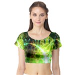 Dawn Of Time, Abstract Lime & Gold Emerge Short Sleeve Crop Top (Tight Fit)