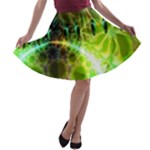 Dawn Of Time, Abstract Lime & Gold Emerge A-line Skater Skirt