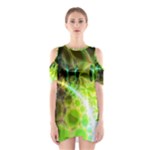 Dawn Of Time, Abstract Lime & Gold Emerge Cutout Shoulder Dress