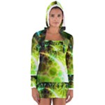 Dawn Of Time, Abstract Lime & Gold Emerge Women s Long Sleeve Hooded T-shirt