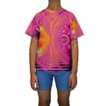 Magenta Boardwalk Carnival, Abstract Ocean Shimmer Kid s Short Sleeve Swimwear