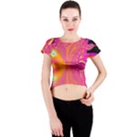 Magenta Boardwalk Carnival, Abstract Ocean Shimmer Crew Neck Crop Top Magenta Boardwalk Carnival, Abstract Ocean Shimmer Crew Neck Crop Top