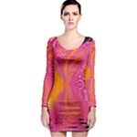 Magenta Boardwalk Carnival, Abstract Ocean Shimmer Long Sleeve Bodycon Dress