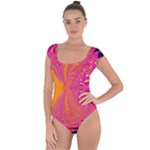 Magenta Boardwalk Carnival, Abstract Ocean Shimmer Short Sleeve Leotard (Ladies)