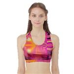 Magenta Boardwalk Carnival, Abstract Ocean Shimmer Women s Sports Bra with Border Magenta Boardwalk Carnival, Abstract Ocean Shimmer Women s Sports Bra with Border
