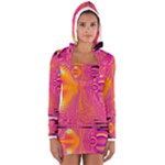 Magenta Boardwalk Carnival, Abstract Ocean Shimmer Women s Long Sleeve Hooded T-shirt Magenta Boardwalk Carnival, Abstract Ocean Shimmer Women s Long Sleeve Hooded T-shirt