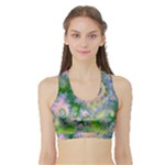 Rose Apple Green Dreams, Abstract Water Garden Women s Sports Bra with Border
