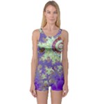 Sea Shell Spiral, Abstract Violet Cyan Stars One Piece Boyleg Swimsuit Sea Shell Spiral, Abstract Violet Cyan Stars One Piece Boyleg Swimsuit