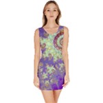 Sea Shell Spiral, Abstract Violet Cyan Stars Sleeveless Bodycon Dress