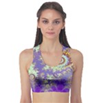 Sea Shell Spiral, Abstract Violet Cyan Stars Sports Bra